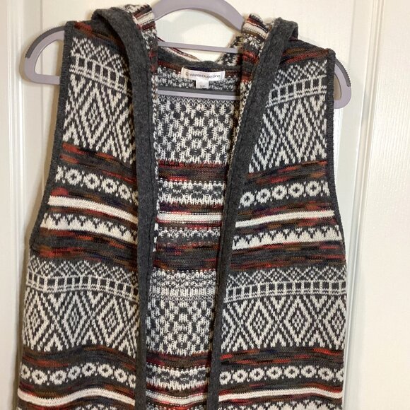 Warehouse One Women's Long Hooded Sleeveless Knit Vest Size S/P Open Cardigan - Picture 2 of 9